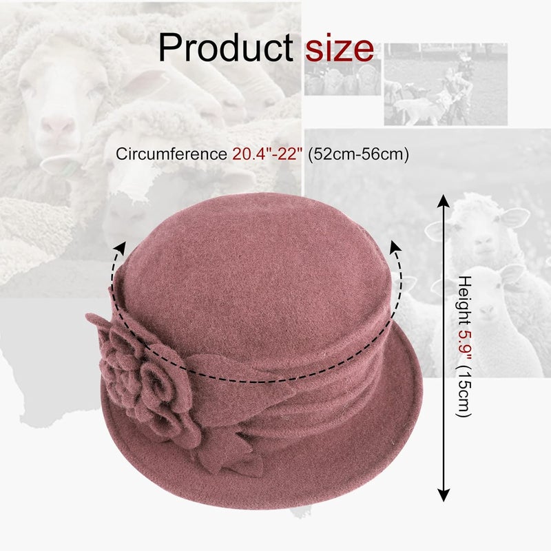 Sumolux Women Beret Hat French Vintage Floral Wool Dress Cloche Classic Winter Hat 1920s - Image 4